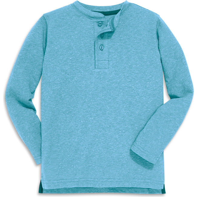 Heathered Long Sleeve Henley, Cornflower - T-Shirts - 1