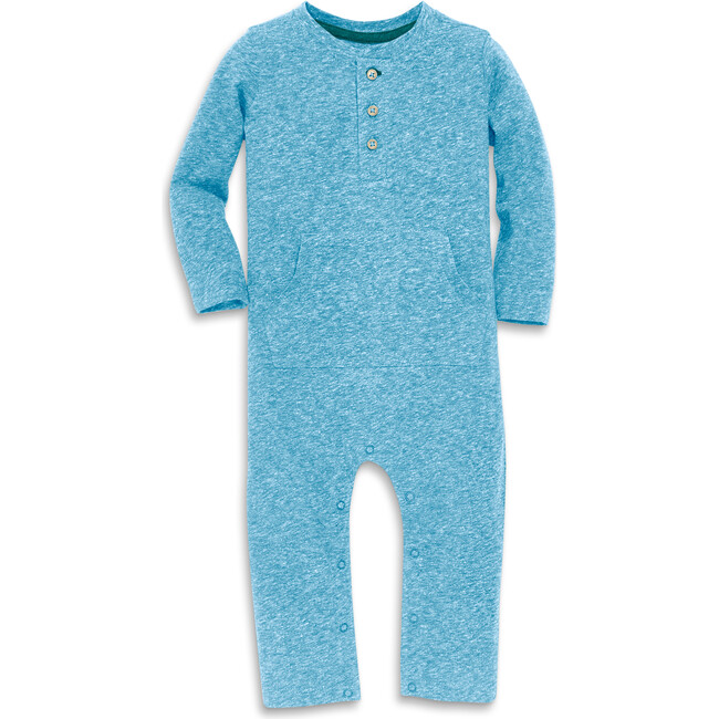 Baby Heathered Henley Romper, Cornflower - Rompers - 1