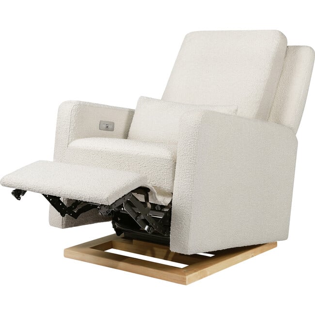 Sigi Electronic Recliner & Glider With USB Port, Ivory Boucle & Light Wood Base - Nursery Chairs - 4