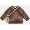 Fuzzy Striped Long Sleeve Wrap Top, Choco & Pecan - Sweaters - 1 - thumbnail