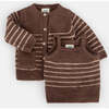 Fuzzy Striped Camisole & Cardigan Set, Choco & Pecan - Cardigans - 1 - thumbnail