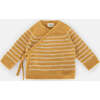 Fuzzy Striped Long Sleeve Wrap Top, Amber & Ecru - Sweaters - 1 - thumbnail