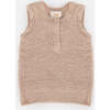 Fuzzy Ribbed Hem Sleeveless Henley Shirt, Pecan - Shirts - 1 - thumbnail