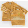 Fuzzy Striped Camisole & Cardigan Set, Amber & Ecru - Cardigans - 1 - thumbnail