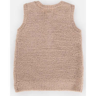 Fuzzy Ribbed Hem Sleeveless Henley Shirt, Pecan - Shirts - 2