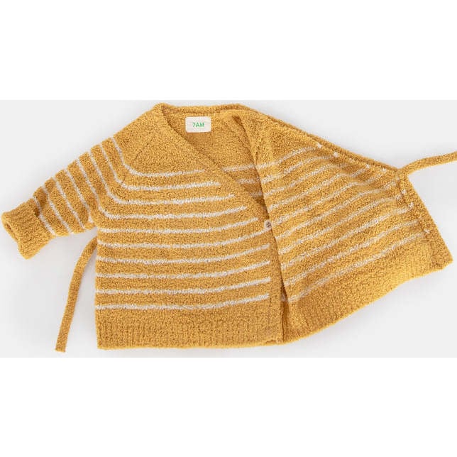 Fuzzy Striped Long Sleeve Wrap Top, Amber & Ecru - Sweaters - 2