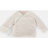 Fuzzy Ribbed Hem Long Sleeve Wrap Top, Ecru - Sweaters - 1 - thumbnail