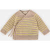 Fuzzy Striped Long Sleeve Wrap Top, Pecan & Chartreuse - Sweaters - 1 - thumbnail