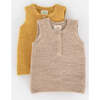 Fuzzy Ribbed Hem Sleeveless Henley Shirt, Pecan - Shirts - 3