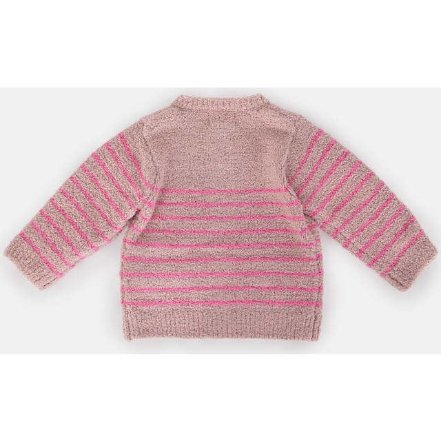 Fuzzy Striped Camisole & Cardigan Set, Ash Rose & Vivid Pink - Cardigans - 2