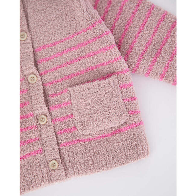 Fuzzy Striped Camisole & Cardigan Set, Ash Rose & Vivid Pink - Cardigans - 3