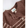 Fuzzy Long Sleeve Buttoned Striped Romper, Choco & Pecan - Bodysuits - 2