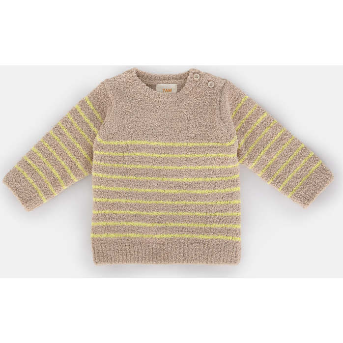 Long Sleeve Striped Top, Pecan & Chartreuse - Sweaters - 1