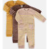 Fuzzy Long Sleeve Buttoned Striped Romper, Choco & Pecan - Bodysuits - 4