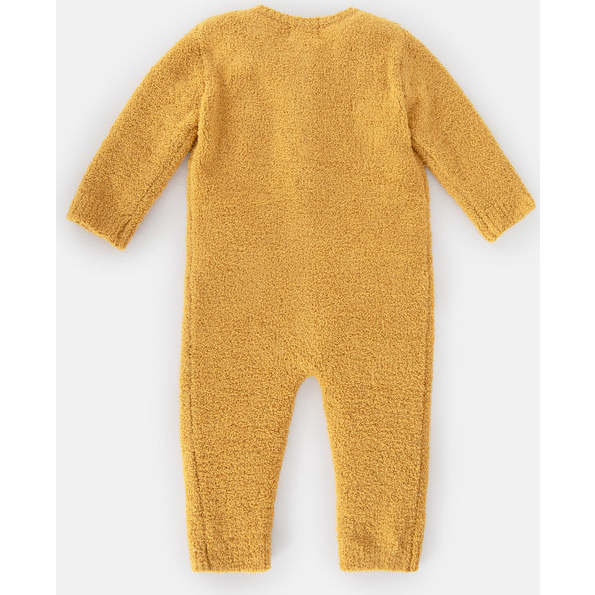 Fuzzy Long Sleeve Buttoned Romper, Amber - Bodysuits - 3