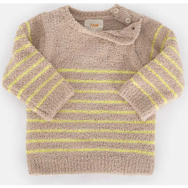 Long Sleeve Striped Top, Pecan & Chartreuse - Sweaters - 2