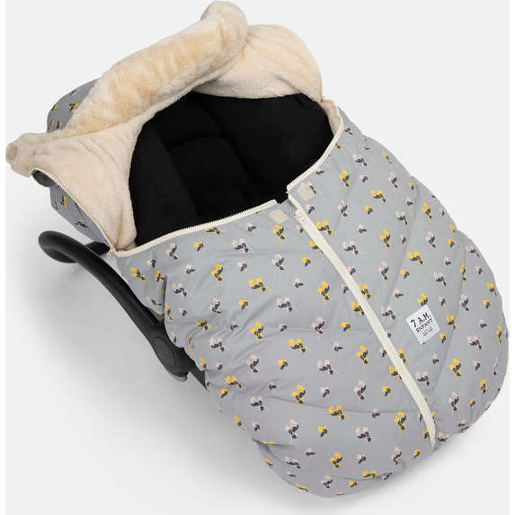 Floral Print Zipped Puffy Car Seat Cocoon, Autumn Blossom - Car Seat Accessories - 3