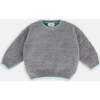 Boxy Piped Sweater, Gris & Bright Cyan - Sweaters - 1 - thumbnail