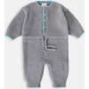 Boxy Long Sleeve Jumpsuit, Gris & Bright Cyan - Rompers - 1 - thumbnail