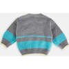 Boxy Striped Sweater, Gris & Bright Cyan - Sweaters - 3