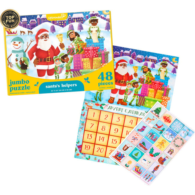 Santa Puzzle and Advent Sticker Calendar 2-Pack Set (Featuring Black Brown Santa Calendar)