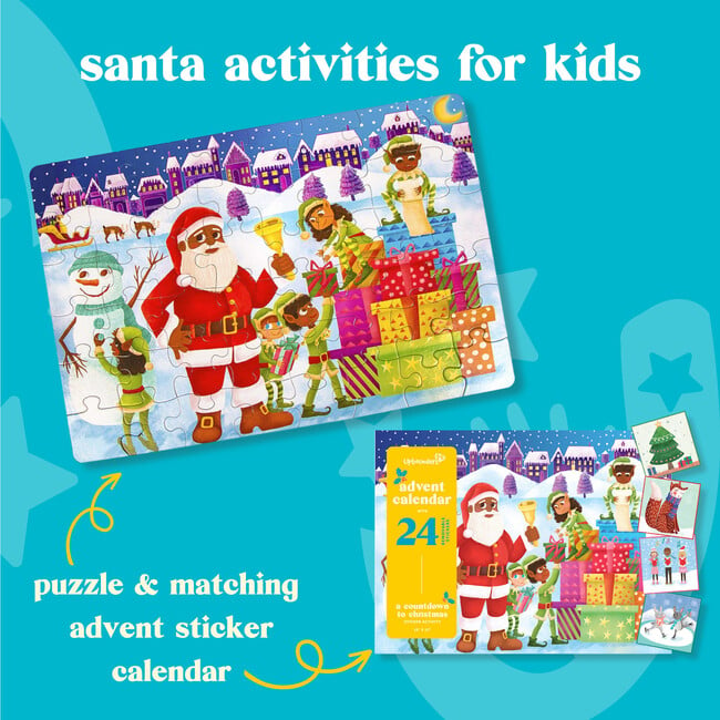 Santa Puzzle and Advent Sticker Calendar 2-Pack Set (Featuring Black Brown Santa Calendar) - Play Kits - 2