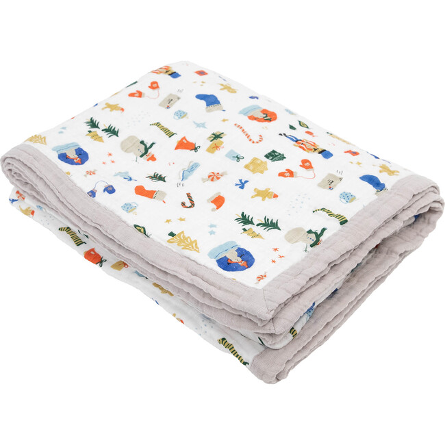 Cotton Muslin Quilted Throw, Christmas Time - Blankets - 3