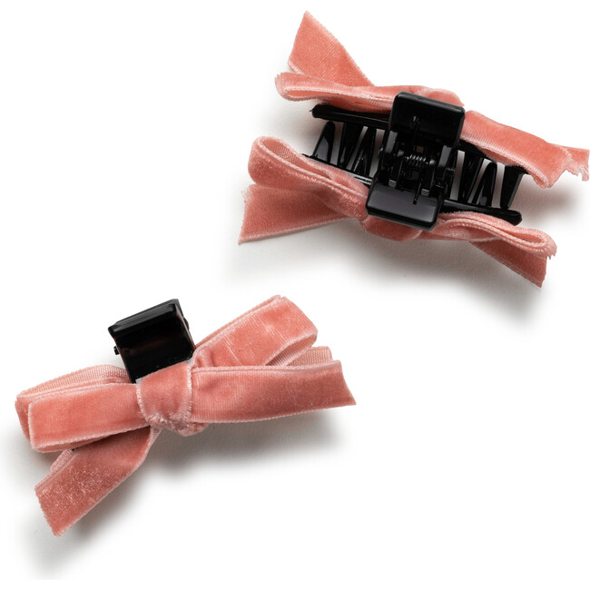 Laura Velvet Bow Mini Claw Clip Set, Pink