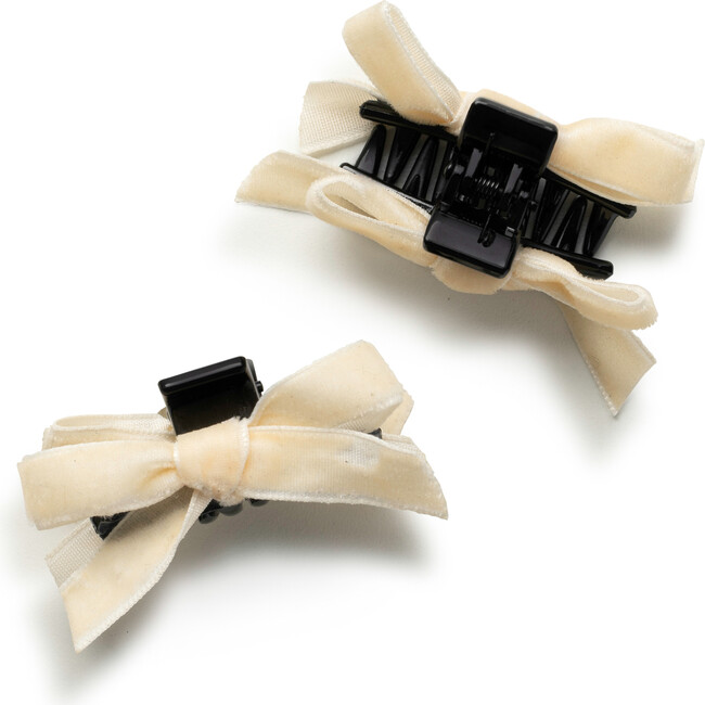 Laura Velvet Bow Mini Claw Clip Set, Ivory