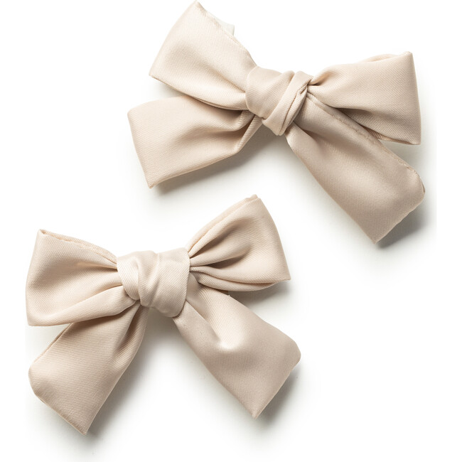 Rosa Vintage Satin Double Bow Clips, Champagne