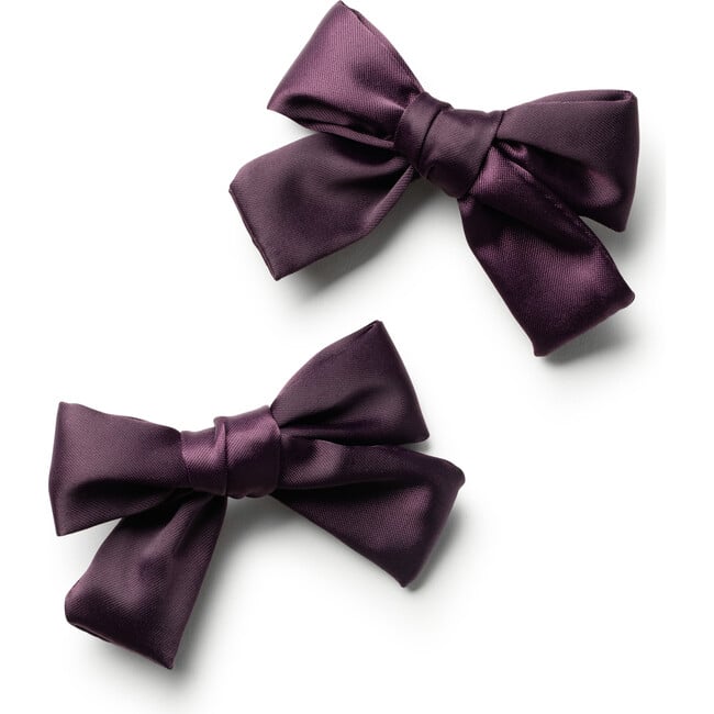 Rosa Vintage Satin Double Bow Clips, Plum