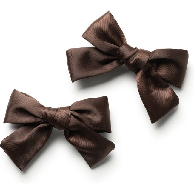 Rosa Vintage Satin Double Bow Clips, Chocolate