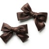 Rosa Vintage Satin Double Bow Clips, Chocolate - Hair Accessories - 1 - thumbnail