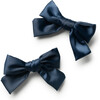 Rosa Vintage Satin Double Bow Clips, Navy - Hair Accessories - 1 - thumbnail