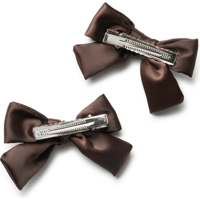 Rosa Vintage Satin Double Bow Clips, Chocolate - Hair Accessories - 2