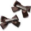 Rosa Vintage Satin Double Bow Clips, Chocolate - Hair Accessories - 2