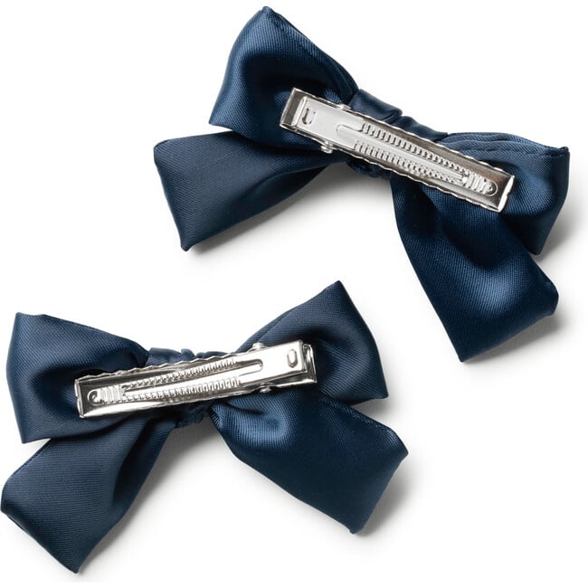 Rosa Vintage Satin Double Bow Clips, Navy - Hair Accessories - 2