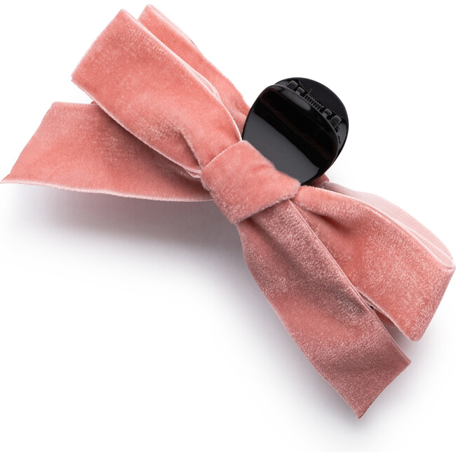 Laura Velvet Bow Large Claw Clip, Pink