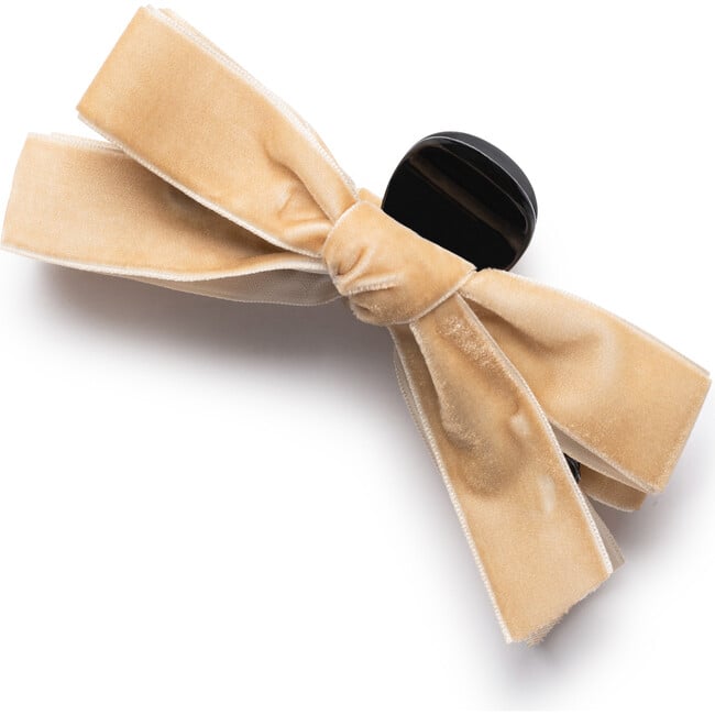 Laura Velvet Bow Large Claw Clip, Oatmeal