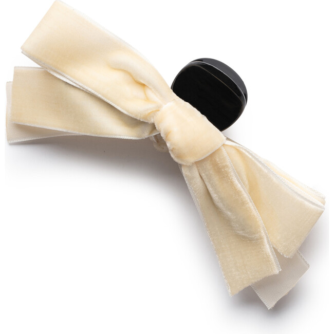 Laura Velvet Bow Large Claw Clip, Ivory
