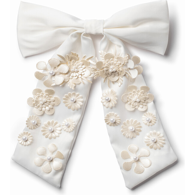 Dalia Pearl Flower Embellished Satin Long Tail Clip, Ivory