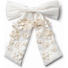 Dalia Pearl Flower Embellished Satin Long Tail Clip, Ivory - Hair Accessories - 1 - thumbnail