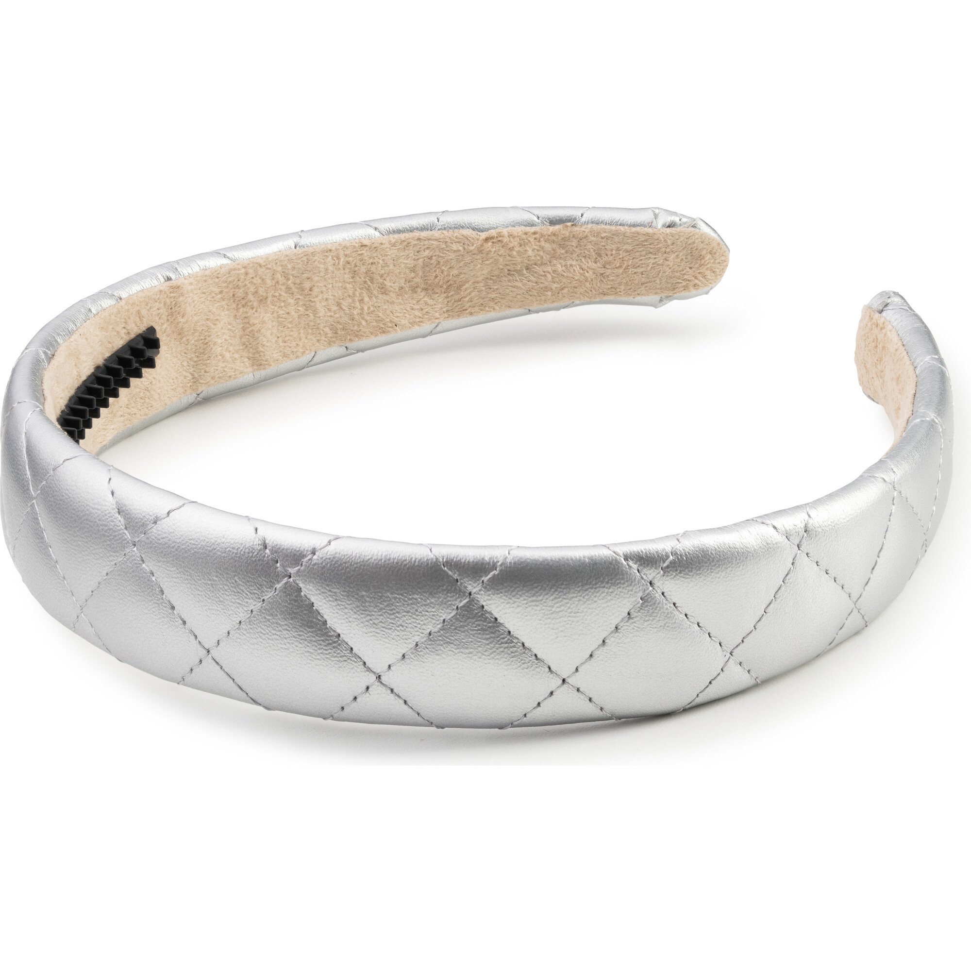 Ella Quilted Leather Headband, Silver - Hair Accessories - 1