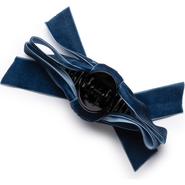 Laura Velvet Bow Large Claw Clip, Navy - Hair Accessories - 2