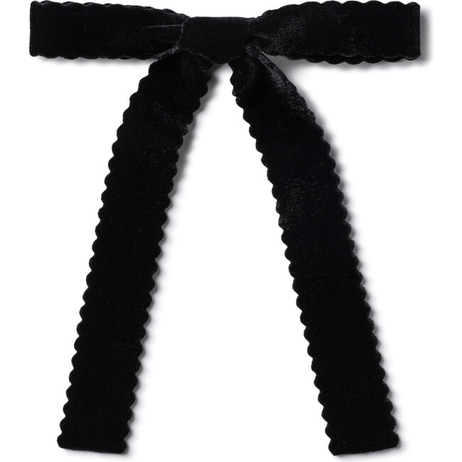 Ava Scalloped Velvet Long Tail Clip, Black