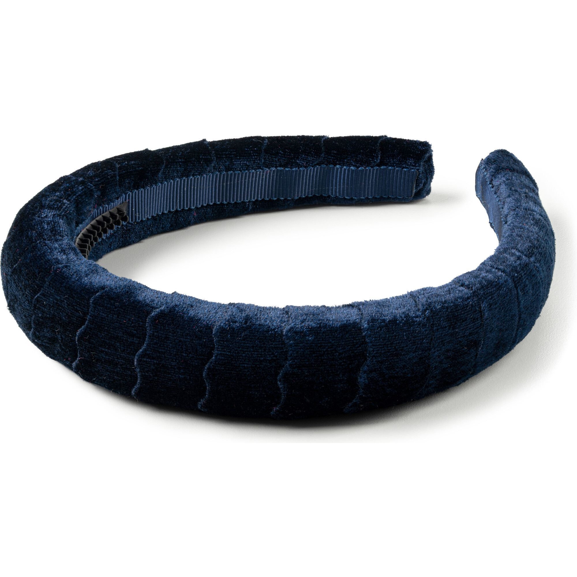 Ava Scalloped Velvet Headband, Navy - Hair Accessories - 1