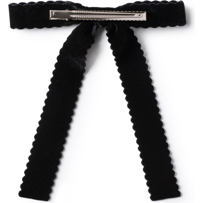 Ava Scalloped Velvet Long Tail Clip, Black - Hair Accessories - 2