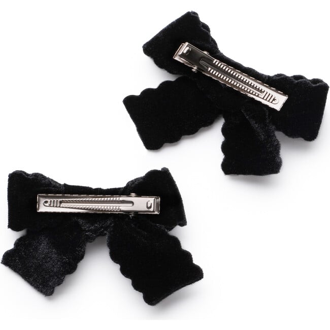 Ava Scalloped Velvet Double Clip Set, Black - Hair Accessories - 2