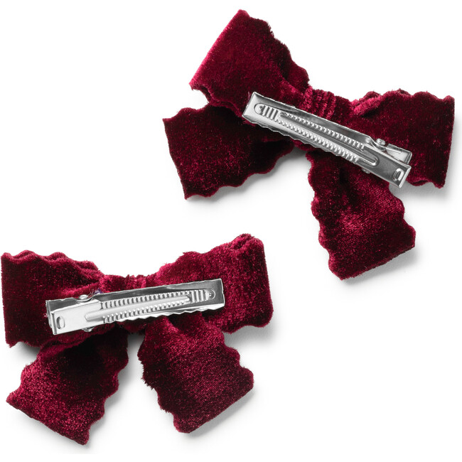 Ava Scalloped Velvet Double Clip Set, Wine - Hair Accessories - 2