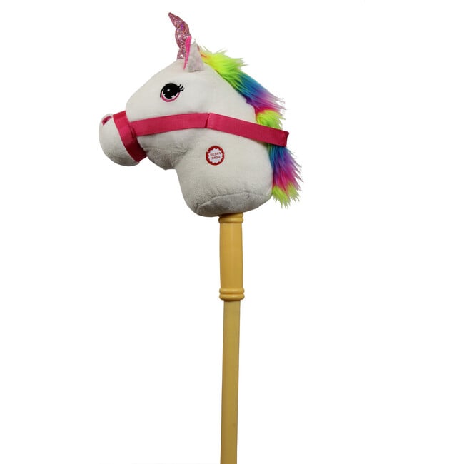 28" White Unicorn Stick Horse w/ Sounds - Plush - 2